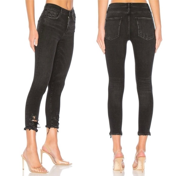 Agolde- Black Sophie Mid Rise Cropped Distressed Hem Skinny Jeans Size 28 - Picture 2 of 9